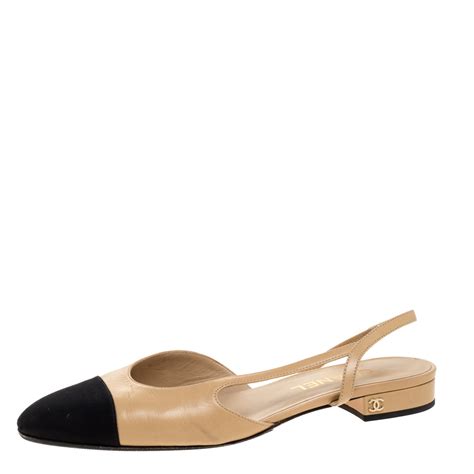 chanel black cap|Chanel cap toe slingback flats.